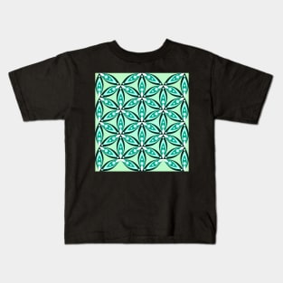 Green floral pattern with circles Kids T-Shirt